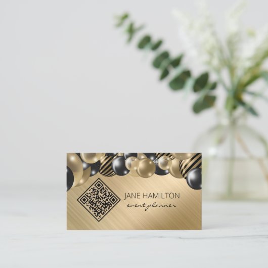 QRコードバルーンエレガント金ゴールド名刺 名刺 (スタンド正面)