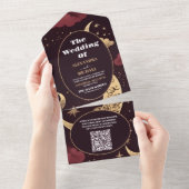 QRコードバーエレガントグンディ金ゴールドシナ結婚ス オールインワン招待状 (貼ってはがせる)