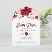 QRコードバーガンディーピンクフローラブライダルシャワー 招待状 (スタンド正面)