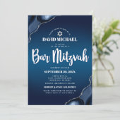 QRコードバー(ユダヤ教の)バル・ミツバーネイビーブルーグラデーションアゲート文字 招待状 (スタンド正面)