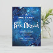 QRコードバー(ユダヤ教の)バル・ミツバーネイビーブルー銀河系スクリプト 招待状 (スタンド正面)