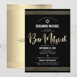 QRコードバー（ユダヤ教の）バル・ミツバーブラック金ゴールドスクリプトタリストはっきりした 招待状