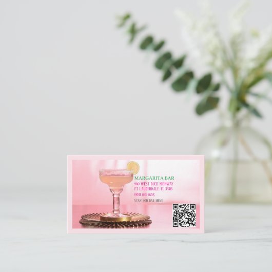 QRコードバー&ラウンジピンクマルガリタビジネスカード 名刺 (スタンド正面)