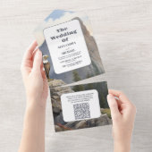 QRコードパインツリーフォレ素朴ストウォーター結婚カラー オールインワン招待状 (貼ってはがせる)