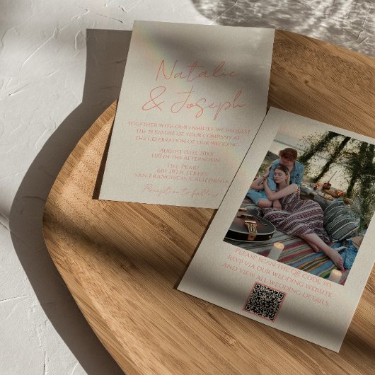 QRコードパカラフルステルお洒落写真結婚の 招待状