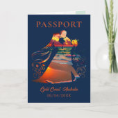 QRコードパスポートサンセットトロピカルビーチ結婚式 招待状 (正面)