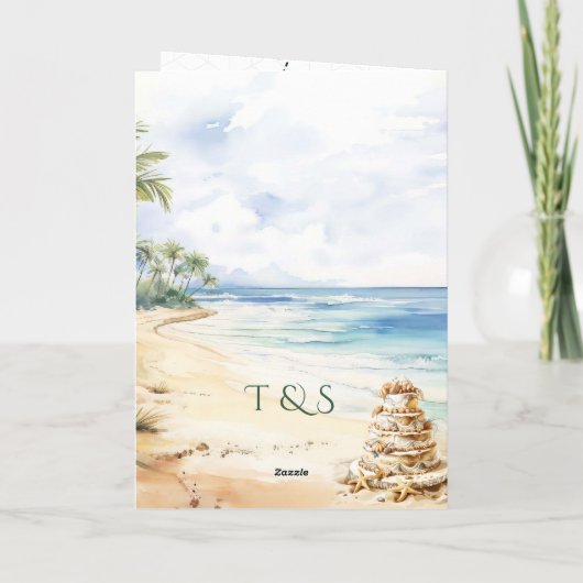 QRコードパスポートビーチ結婚式先 招待状 (裏面)