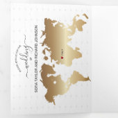 QRコードパスポート宛先ウェディング金ゴールド海軍 三つ折りクリスマスカード (内部最初)