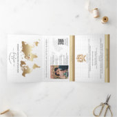 QRコードパスポート宛先ウェディング金ゴールド海軍 三つ折りクリスマスカード (内部)