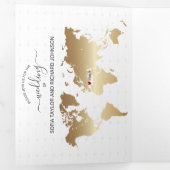 QRコードパスポート宛先ウェディング金ゴールド海軍 三つ折りクリスマスカード (内部最初)