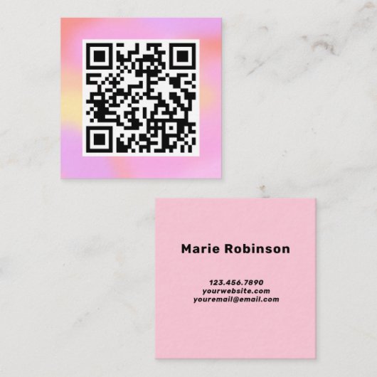 QRコードパモダンステルかわいらしピンクボホフェミニン スクエア名刺 (正面/裏面)