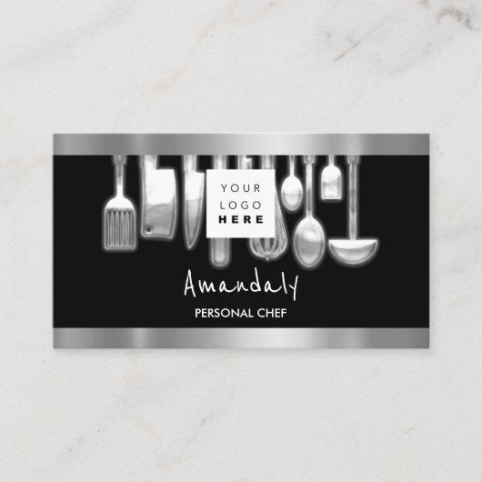 QRコードパーソナルシェフ料理レストランシルバー 名刺 (正面)