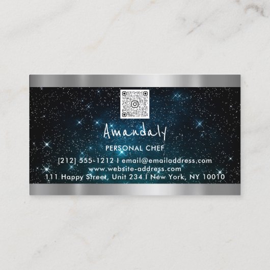 QRコードパーソナルシェフ料理レストランティール(緑がかった色) 名刺 (裏面)