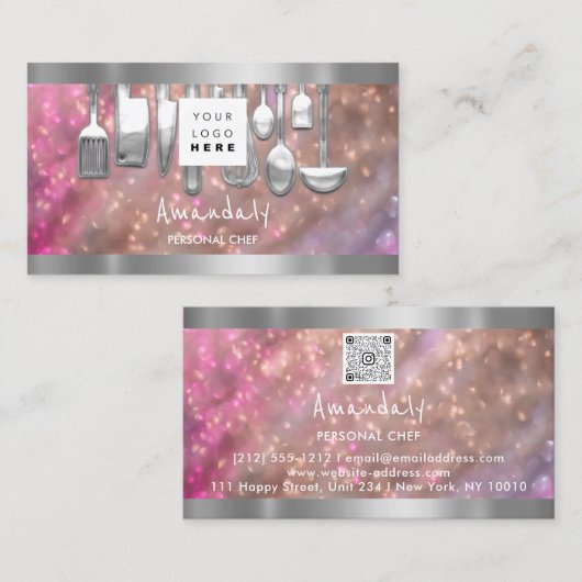 QRコードパーソナルシェフ料理レストランバー 名刺 (正面/裏面)