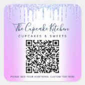 QRコードパープルグリッタードリップビジネス名モダン スクエアシール (正面)