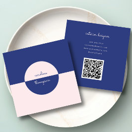 Qrコードパープルコンテンポラリーピンク&スクリプトモノグラム スクエア名刺