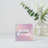 QRコードパープルピンク銀河系スクエアビジネスカード スクエア名刺 (スタンド正面)