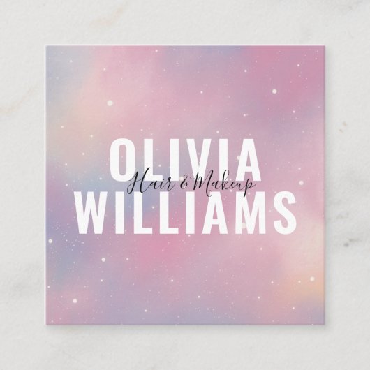 QRコードパープルピンク銀河系スクエアビジネスカード スクエア名刺 (正面)