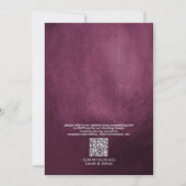 QRコードパープルホットピンクフローラ金ゴールドスクリプト 招待状 (裏面)