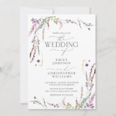 QRコードパープルワイルドフラワー書結婚跡 招待状 (正面)