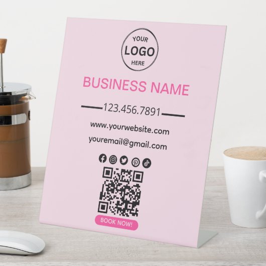 QrコードビジネススパロゴソーシャルメディアPink 台座サイン (インサイチュ)