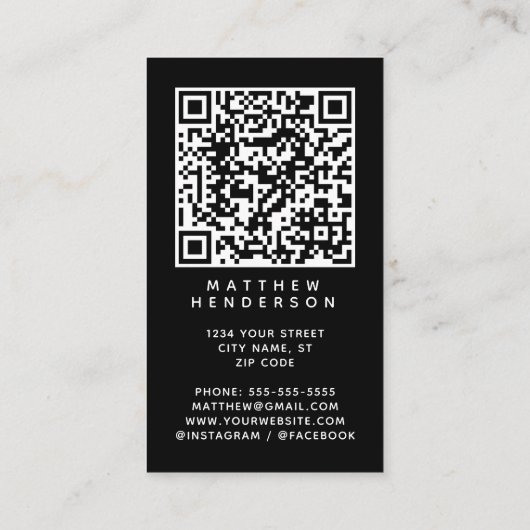 QRコードビジネスロゴお洒落ブラックプロフェッショナル 名刺 (裏面)