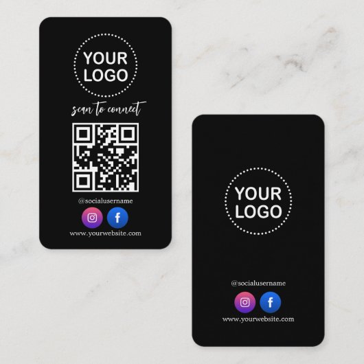 QRコードビジネスロゴソーシャルメディアプロフェッショナル 名刺 (正面/裏面)