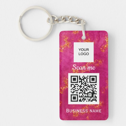QRコードビジネスロゴプロフェッショナルカスタムピンク鍵 キーホルダー (正面)