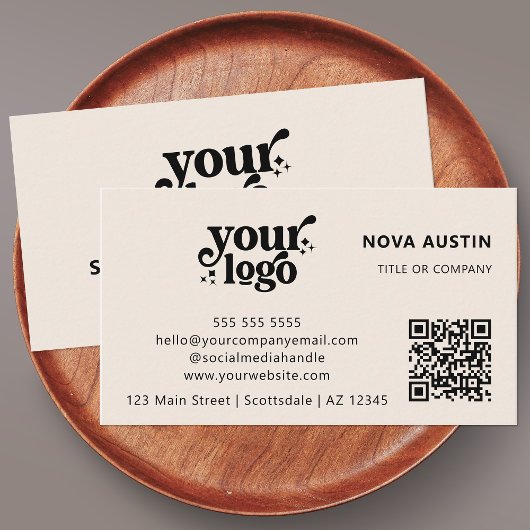 QRコードビジネスロゴプロフェッショナルモダンクリーム 名刺