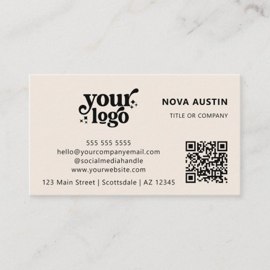 QRコードビジネスロゴプロフェッショナルモダンクリーム 名刺 (正面)
