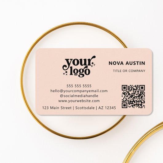 QRコードビジネスロゴプロフェッショナルモダンピンク 名刺