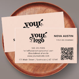 QRコードビジネスロゴプロフェッショナルモダンピンク 名刺