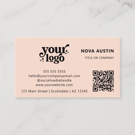 QRコードビジネスロゴプロフェッショナルモダンピンク 名刺 (正面)