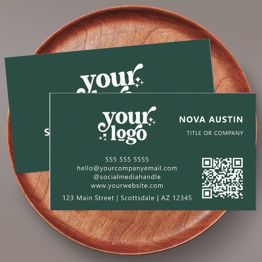 QRコードビジネスロゴプロフェッショナルモダン緑 名刺