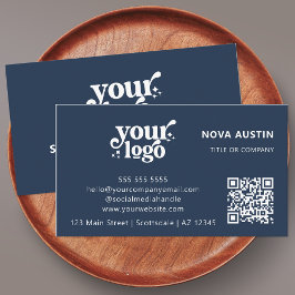 QRコードビジネスロゴプロフェッショナルモダン青 名刺