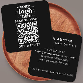 QRコードビジネスロゴプロフェッショナルモダン黒 スクエア名刺