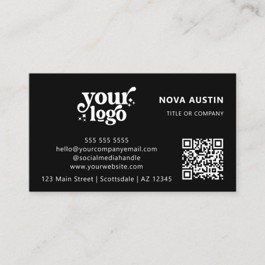 QRコードビジネスロゴプロフェッショナルモダン黒 名刺 (正面)