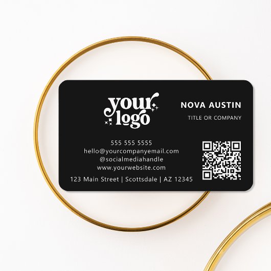 QRコードビジネスロゴプロフェッショナルモダン黒 名刺