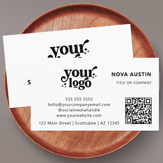 QRコードビジネスロゴプロフェッショナルモダン黒 名刺