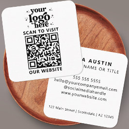 QRコードビジネスロゴプロフェッショナル白モダン スクエア名刺