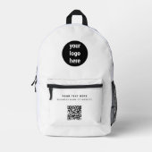 QRコードビジネスロゴホワイトミニマリストビジネス プリントバックパック (正面)