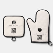 QRコードビジネスロゴホワイトミニマリストビジネス 鍋つかみ&鍋敷きセット (正面)