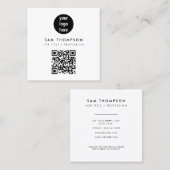 QRコードビジネスロゴモダンミニマリストホワイト スクエア名刺 (正面/裏面)