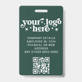 QRコードビジネスロゴ付き緑の従業員の写真ID バッジ (裏面)