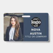 QRコードビジネスロゴ付き青い従業員の写真ID バッジ (正面)