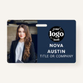 QRコードビジネスロゴ付き青い従業員の写真ID バッジ (正面)