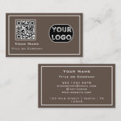 QRコードビジネスロゴ茶色ミニマリスト 名刺 (正面/裏面)