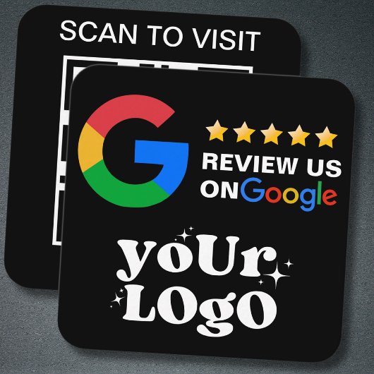 QRコードビジネスロゴ黒モダンGoogle Review スクエア名刺