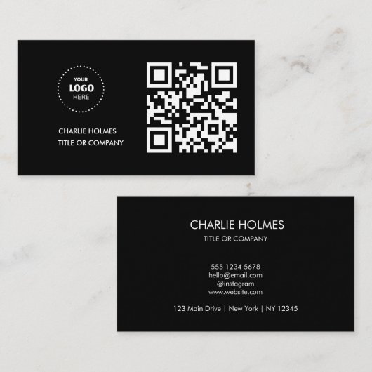 QRコードビジネスロゴ |ブラックモダンプロフェッショナル 名刺 (正面/裏面)