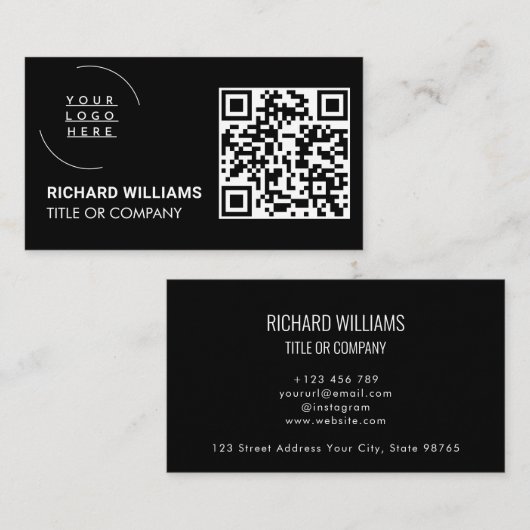 QRコードビジネスロゴ |ブラックモダンプロフェッショナル 名刺 (正面/裏面)